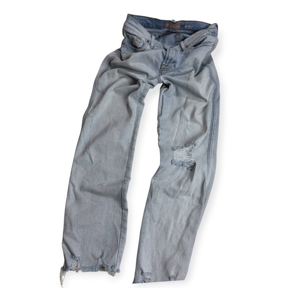 7 For All Mankind Denim - 7 For All Mankind Luxe Vintage Edie Straight Leg Distressed Jeans Light Wash 29